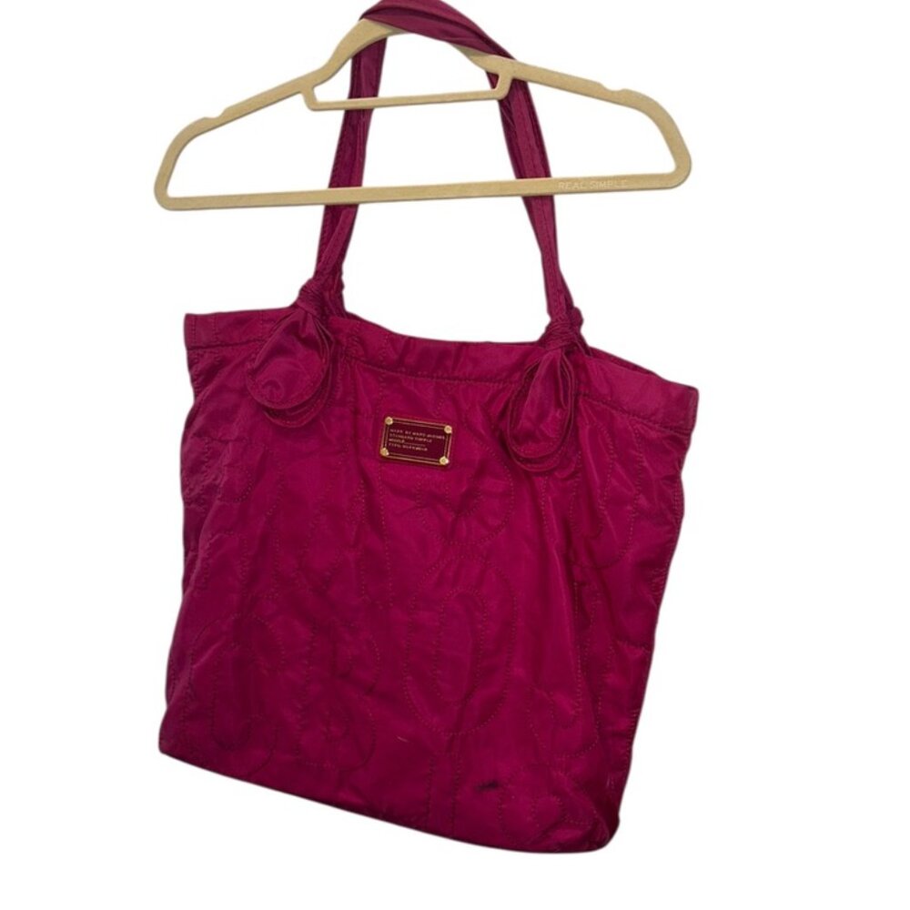 Fuchsia Quilted Tote Bag with Knotted Straps